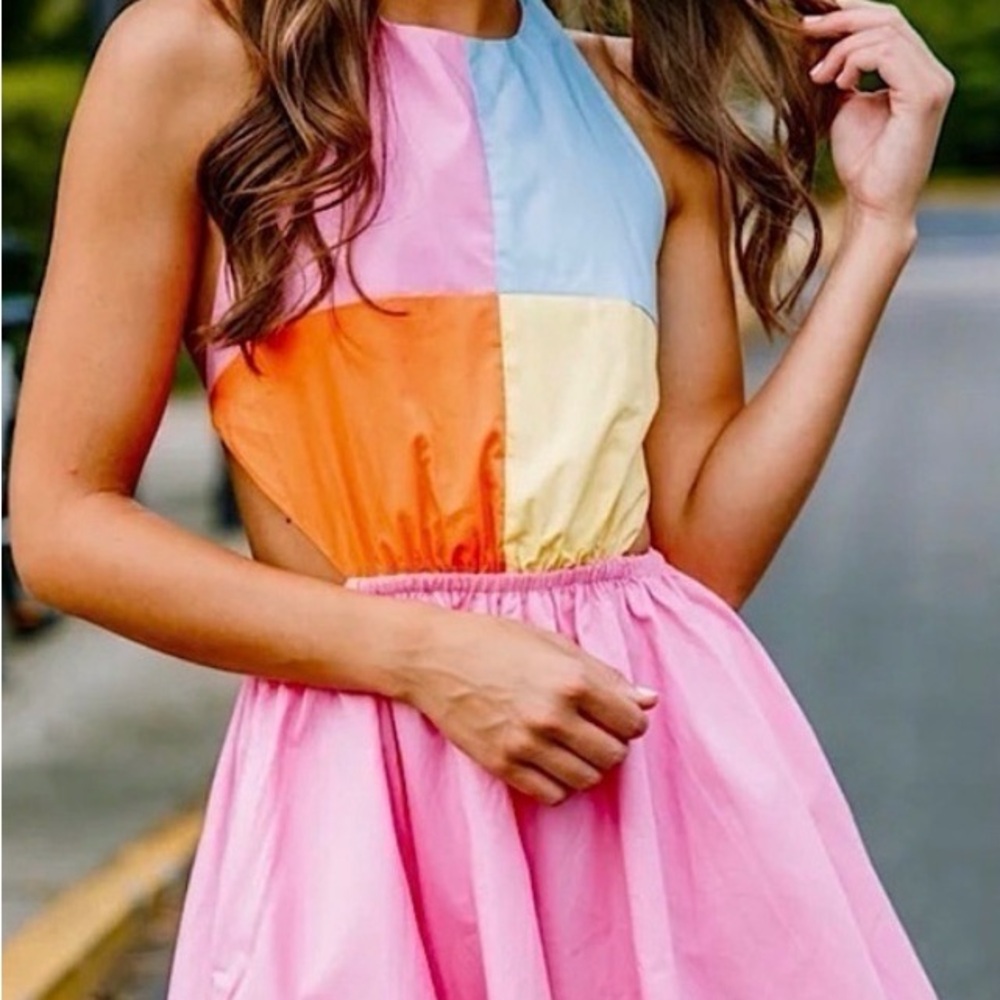 Staud Colorblock Pink Summer Dress - Picture 6 of 12